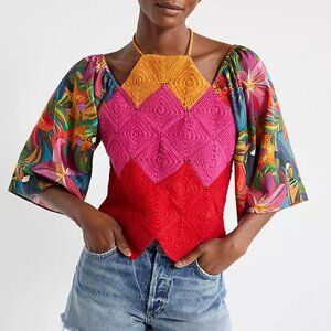 NWT Farm Rio Halter Crochet Top - Size S